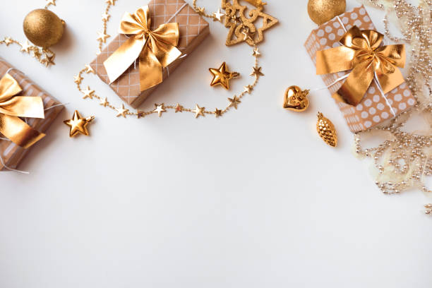 istock new year gifts and decorations on white background top view- Image 1353879270