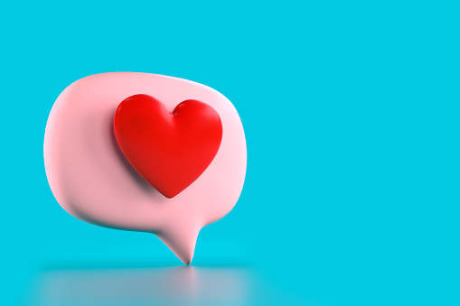 Like Heart Icon on Blue Background. 3D Rendering