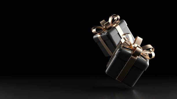 istock Modern, Trendy Black Friday. Black And Golden Gift Boxes - 3D Illustration 1353881494
