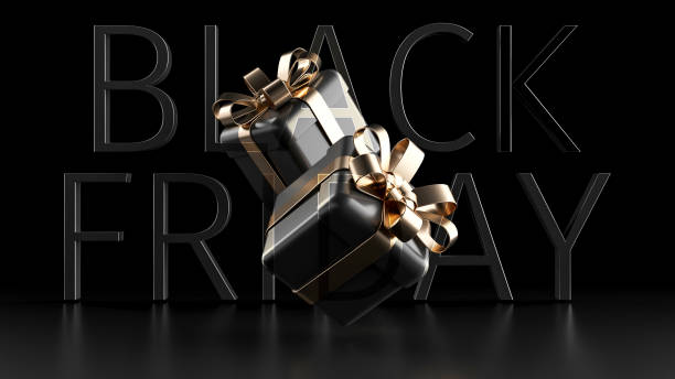 istock Modern, Trendy Black Friday. Black And Golden Gift Boxes - 3D Illustration 1353881499