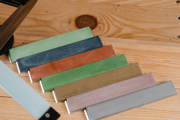 istock Set of professional whetstone for sharpener knife. Sharpener and whetstones. 1353884275