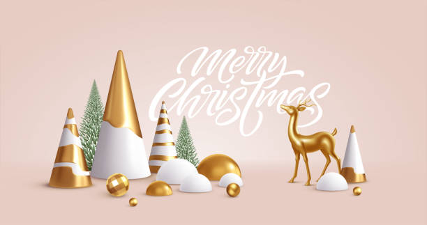 illustrazioni stock, clip art, cartoni animati e icone di tendenza di natale realistico 3d sfondi di tendenza. decorazione geometrica minimalista 3d degli alberi di natale per volantino, banner, pubblicità. illustrazione vettoriale - winter non urban scene snow tree