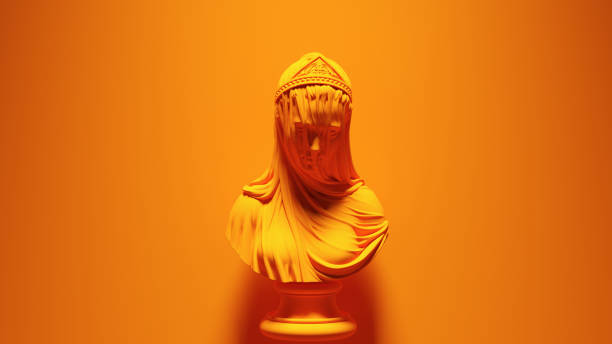 arancione femmina classico drappeggio ritratto scultura arancione sfondo - roman statue immagine foto e immagini stock