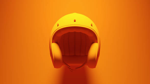 istock Orange Motorcycle Retro Helmet Open Faced Safety Protection Orange Background 1353886209