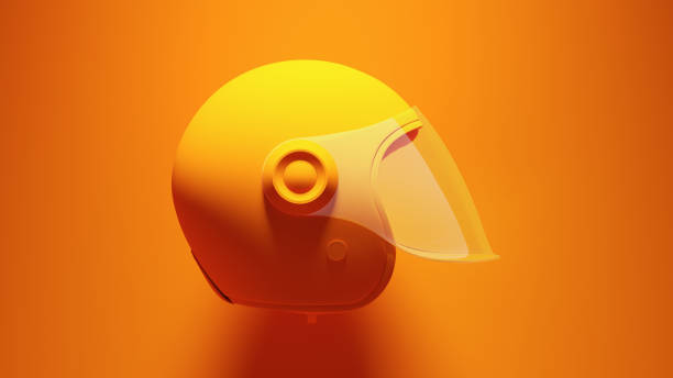 istock Orange Motorcycle Retro Helmet Open Faced with Visor Safety Protection Orange Background 1353886228