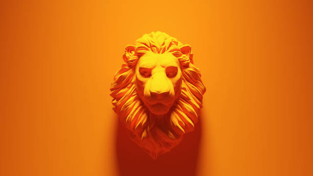 istock Orange Lion Head Bust Orange Background 1353886239