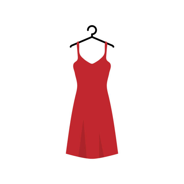 ilustraciones, imágenes clip art, dibujos animados e iconos de stock de vestido rojo en la percha del armario ilustración vectorial - traje