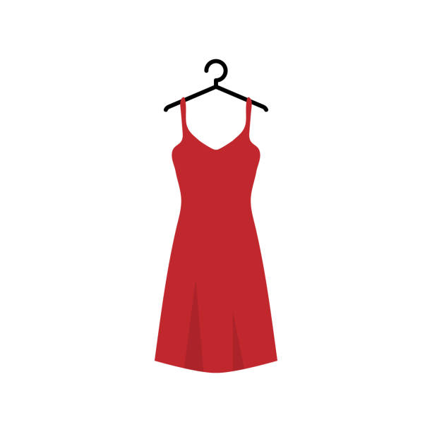 illustrazioni stock, clip art, cartoni animati e icone di tendenza di vestito rosso sull'appendiabiti dell'armadio illustrazione vettoriale - vestito da donna