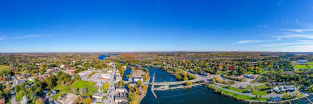istock Aerial townscape and Trent River, Hastings, Canada 1353894501