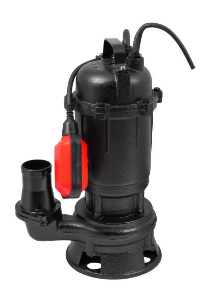 Black drainage pump on white background stock photo