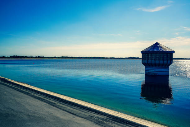 A water tower at a water reservoir.