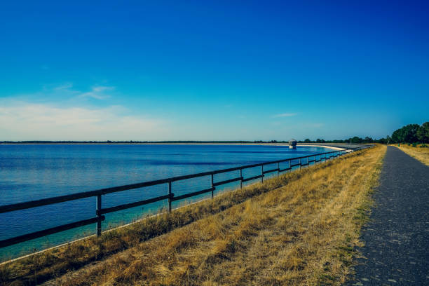 A water reservoir in very dry summer.