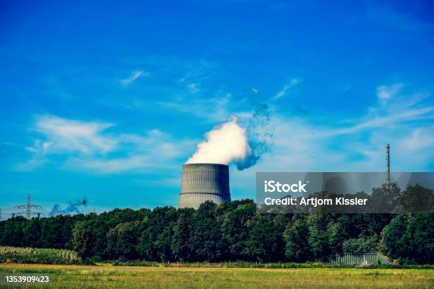 Nuclear Power Plant Near A Forest Stock Photo - Download Image Now - Uranium, Nuclear Power Station, Wood - Material