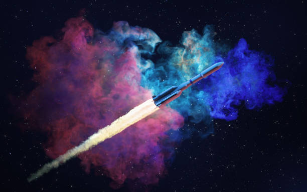 Rocket and nebula, 3d rendering. Rocket and nebula, 3d rendering. Computer digital drawing. launch tower stock pictures, royalty-free photos & images