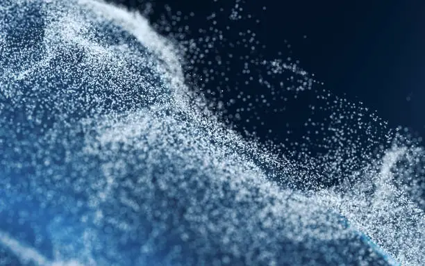 Photo of Colored particles with blue background, 3d rendering.