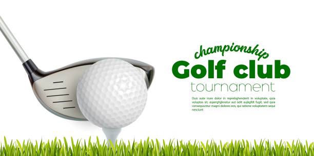 izolowany kij kij golfowy, trójnik na trawiastym boisku - golf club golf ball golf ball stock illustrations