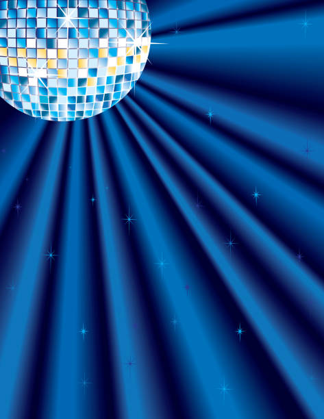 Glitter or Disco Ball with Blue Light Rays vector art illustration