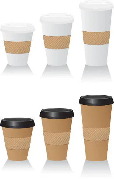 Vector illustration of To Go Coffee or Hot Beverage cups in assorted sizes