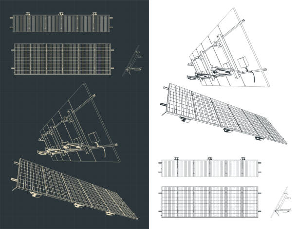 ilustrações, clipart, desenhos animados e ícones de painel solar com planos de fixação - construction plan electricity blueprint