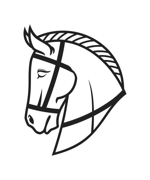 Horse head in horse bridle - outline silhouette Horse head silhouette - outline cut out illustration for engraving, tattoo, chess, decoration and other design horse outlines silhouette stock illustrations