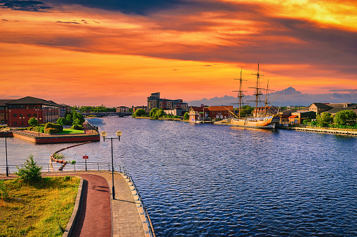 River tees at sunset in Stockton-on-tees, North Yorkshire, UK