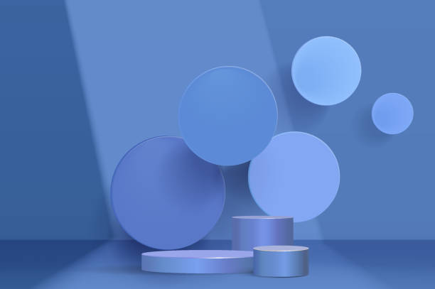 istock Abstract scene background. Cylinder podium on blue background. Product presentation, mock up, show cosmetic product, Podium, stage pedestal or platform. 1353930888
