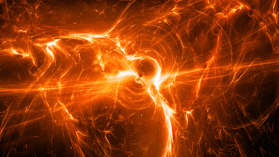 Fiery glowing multidimensional plasma in space, computer generated abstract background, 3D rendering