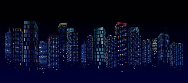Vector illustration of Abstract night City Building Scene, vector illustration