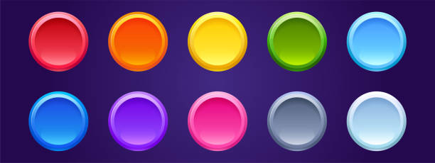 цветные круглые кнопки, яркие круговые метки - blue button stock illustrations