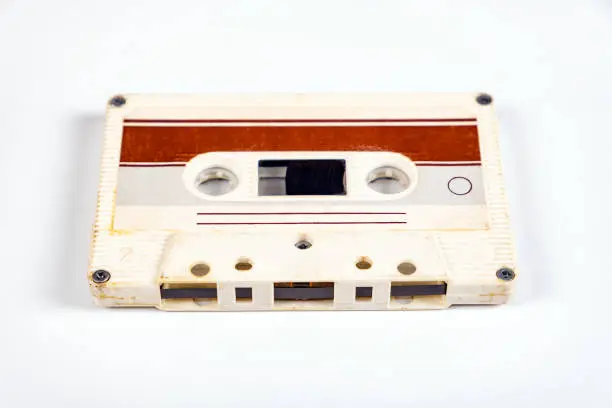 Old Audio Cassettes on the White Background closeup