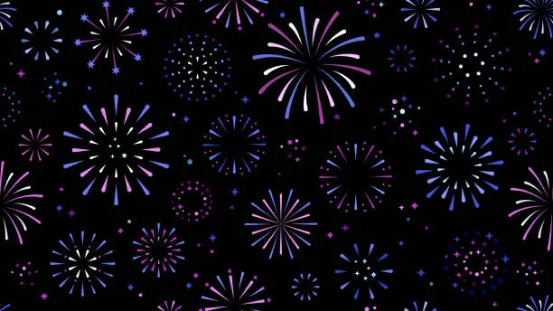 Vector illustration of Fireworks seamless background