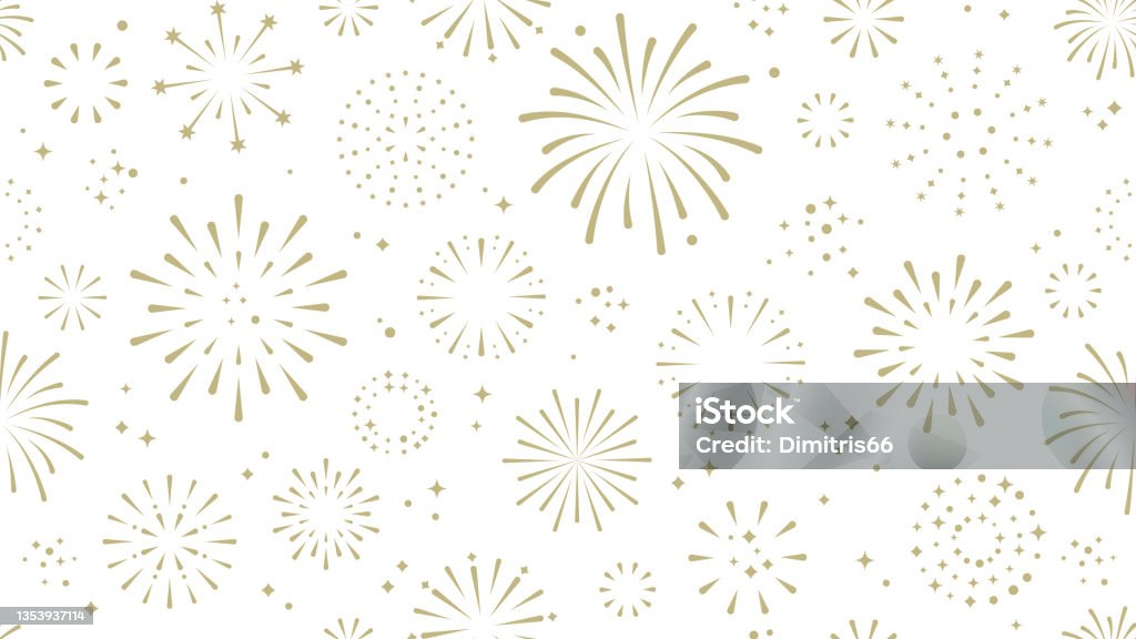 Fireworks seamless background Vector firework background. Carefully layered and grouped for easy editing. This illustration is designed to make a smooth seamless pattern if you duplicate it vertically and horizontally to cover more space. Firework - Explosive Material stock vector