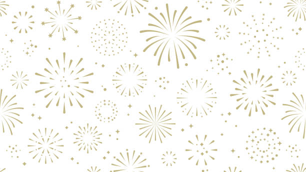 Fireworks seamless background Vector firework background. Carefully layered and grouped for easy editing. This illustration is designed to make a smooth seamless pattern if you duplicate it vertically and horizontally to cover more space. holidays and seasonal stock illustrations