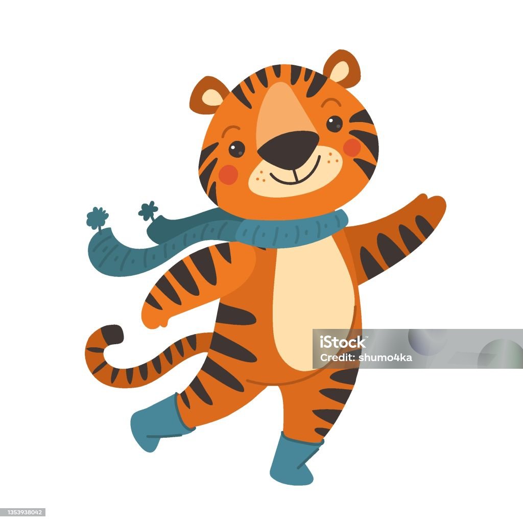 Con Hổ Màu Cam Dễ Thương Vẫy Chân Phong Cách Hoạt Hình Minh Họa ...