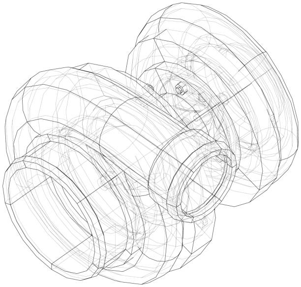 Automobile turbocharger concept outline. Vector Automobile turbocharger concept outline. Vector rendering of 3d. Wire-frame style. Orthography or isometric turbo stock illustrations