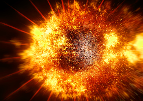 Illustration of exploding flames and black background