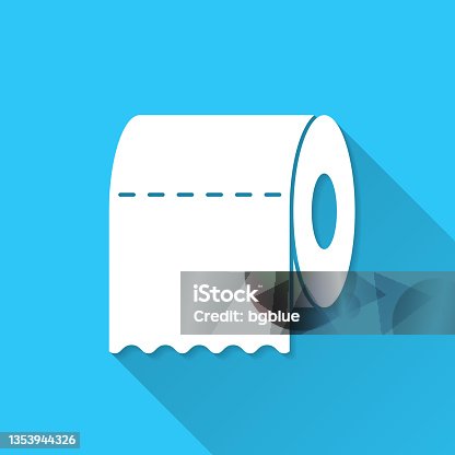 istock Toilet paper roll. Icon on blue background - Flat Design with Long Shadow 1353944326
