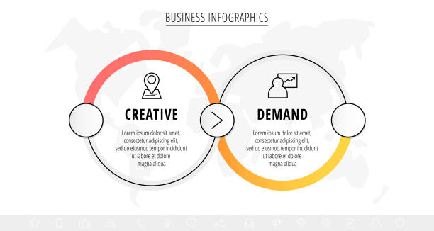 Business vector infographics with two line circles Timeline visualization with 2 steps for diagram, flowchart, banner, presentations, web, content, levels, chart, graphic two objects stock illustrations