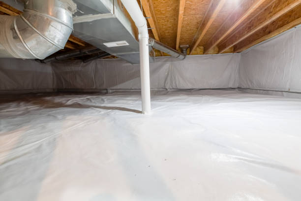 Crawl space fully encapsulated with thermoregulatory blankets stock photo