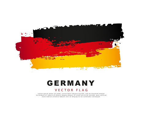 Flag of Germany. Black, red and yellow hand-drawn brush strokes. Vector illustration isolated on white background. Colorful logo of the German flag.