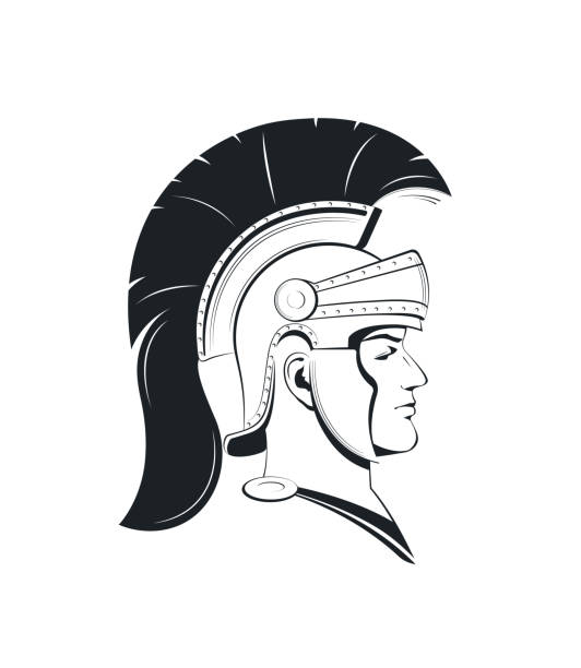 Roman centurion in a helmet with crest Roman centurion. Portrait of a Roman soldier in a helmet with crest in profile. Template for logo. Vector illustration roman empire vector stock illustrations