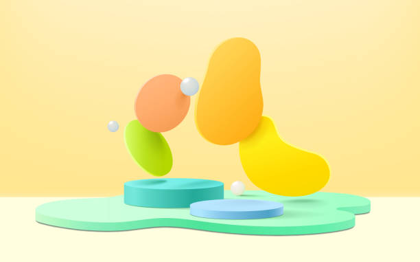 istock 3d rendering of podium and abstract geometric with empty space for kids or baby product. 1353953972