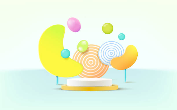 istock 3d rendering of podium and abstract geometric with empty space for kids or baby product. 1353953987