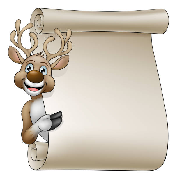 ilustraciones, imágenes clip art, dibujos animados e iconos de stock de signo de dibujos animados de renos de navidad - santa claus christmas pointing frame