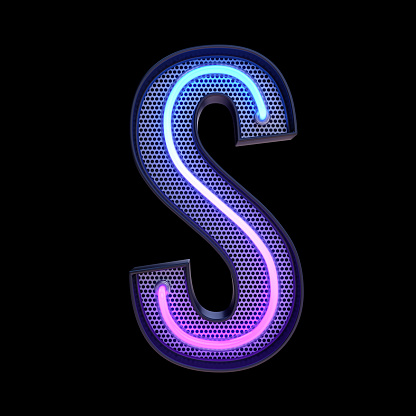 Neon retro Light Alphabet letter S isolated on a black background with Clipping Path. 3d illustration.