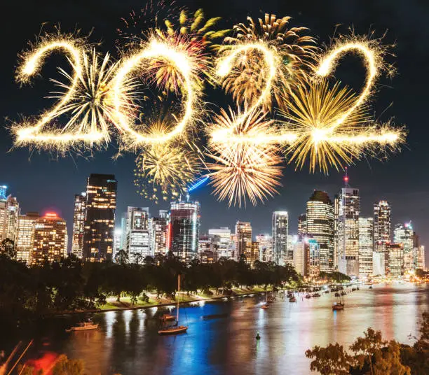 Photo of brisbane skyline for the new year with fireworks