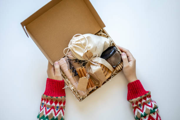 istock Preparing self care package. Seasonal gift box with plastic free zero waste products. Flat lay. Copy space 1353958519