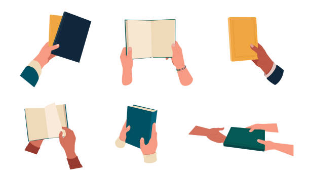 человеческие руки держат открытые и закрытые книги - open book literature document stock illustrations
