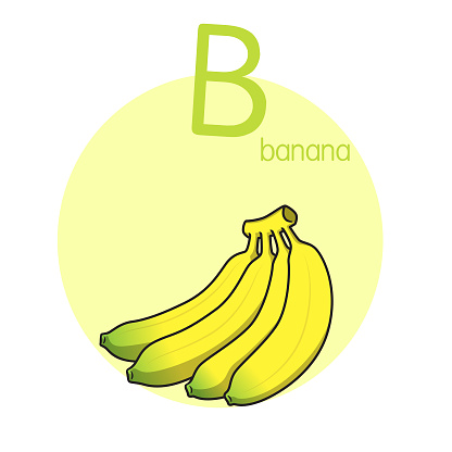Vector illustration of Banana with alphabet letter B Upper case or capital letter for children learning practice ABC
