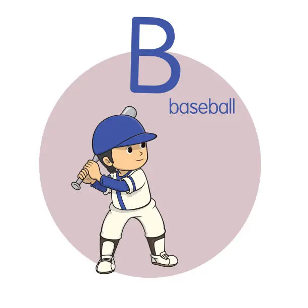 Vector illustration of Vector illustration of Baseball with alphabet letter B Upper case or capital letter  for children learning practice ABC